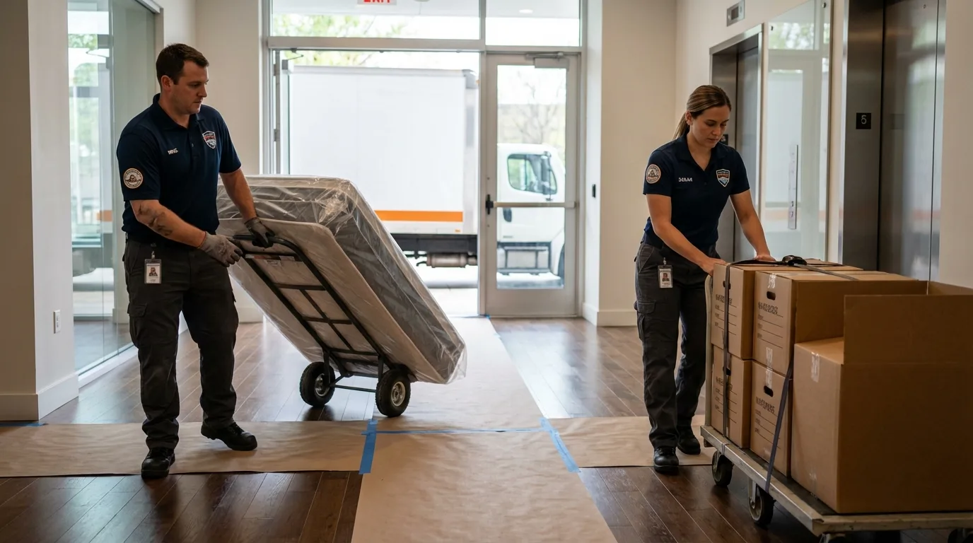 Professional apartment movers loading elevator in Pamplico, SC